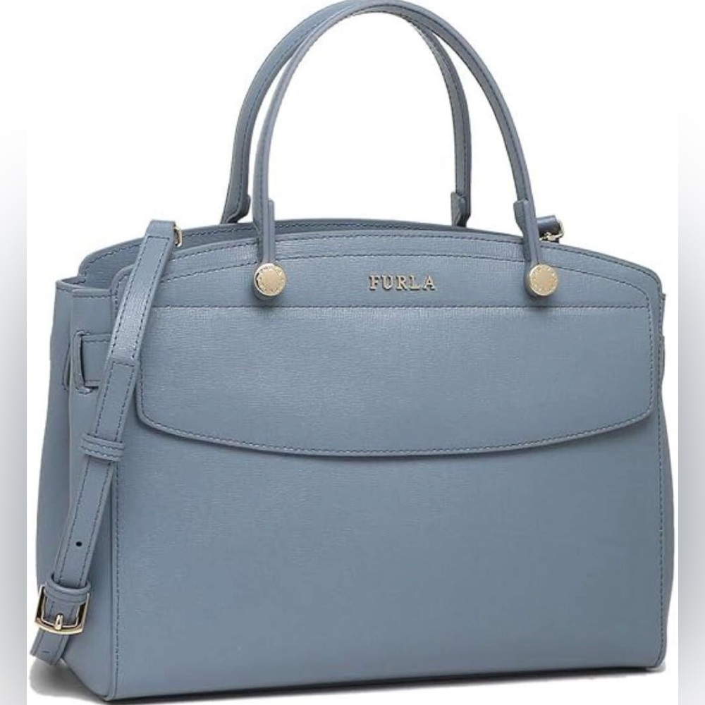 FURLA NWOT 2WAY handbag/Crossbody Leather Light Blue Gold Hardware w/ dust bag